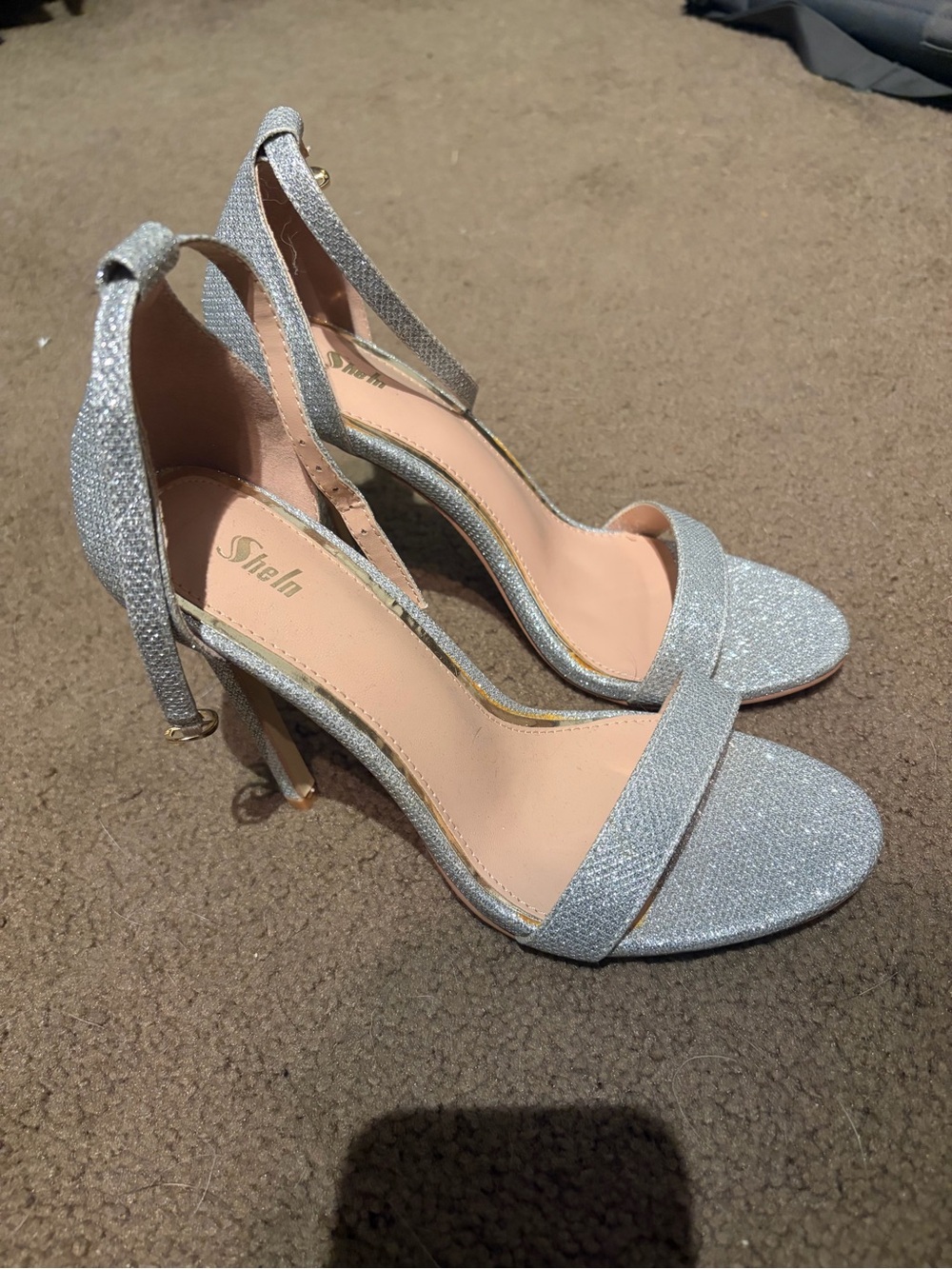 SHEIN Silver Glitter Open-Toe Ankle-Strap Stilettos